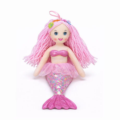 Papusa sirena muzicala roz deschis din material textil 40 cm, canta Bau Bau