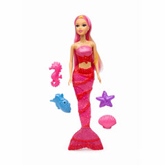 Papusa sirena roz cu accesorii marine, set jucarie copii 37 x 16 cm
