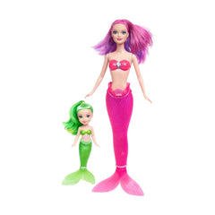 Papusa sirena roz+ mini papusa sirena albastra