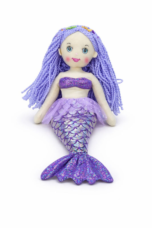 Papusa sirena textila muzicala 42 cm, canta „Bau Bau”, mov, jucarie copii +3 ani