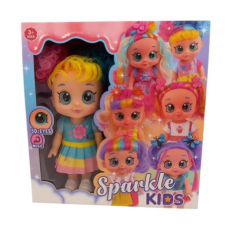 Papusa Sparkle Kids cu ochi mari SD-Eyes si functie muzicala, model colorat, 3+ ani