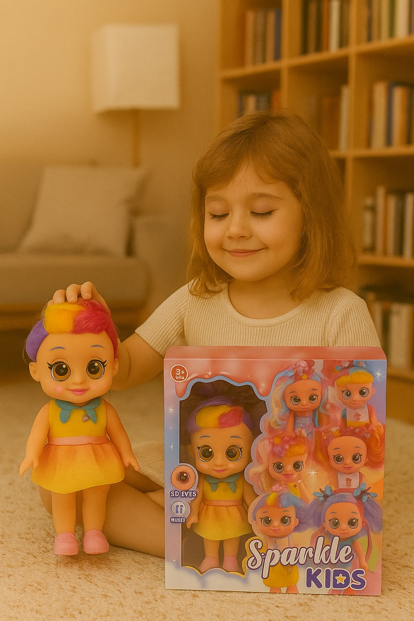 Papusa Sparkle Kids cu ochi mari SD-Eyes si functie muzicala, model colorat, 3+ ani