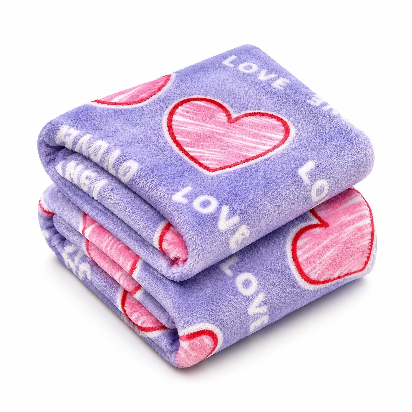 Patura Cocolino Pufoasa cu Inimi Love, 200x220 cm, Mov Deschis