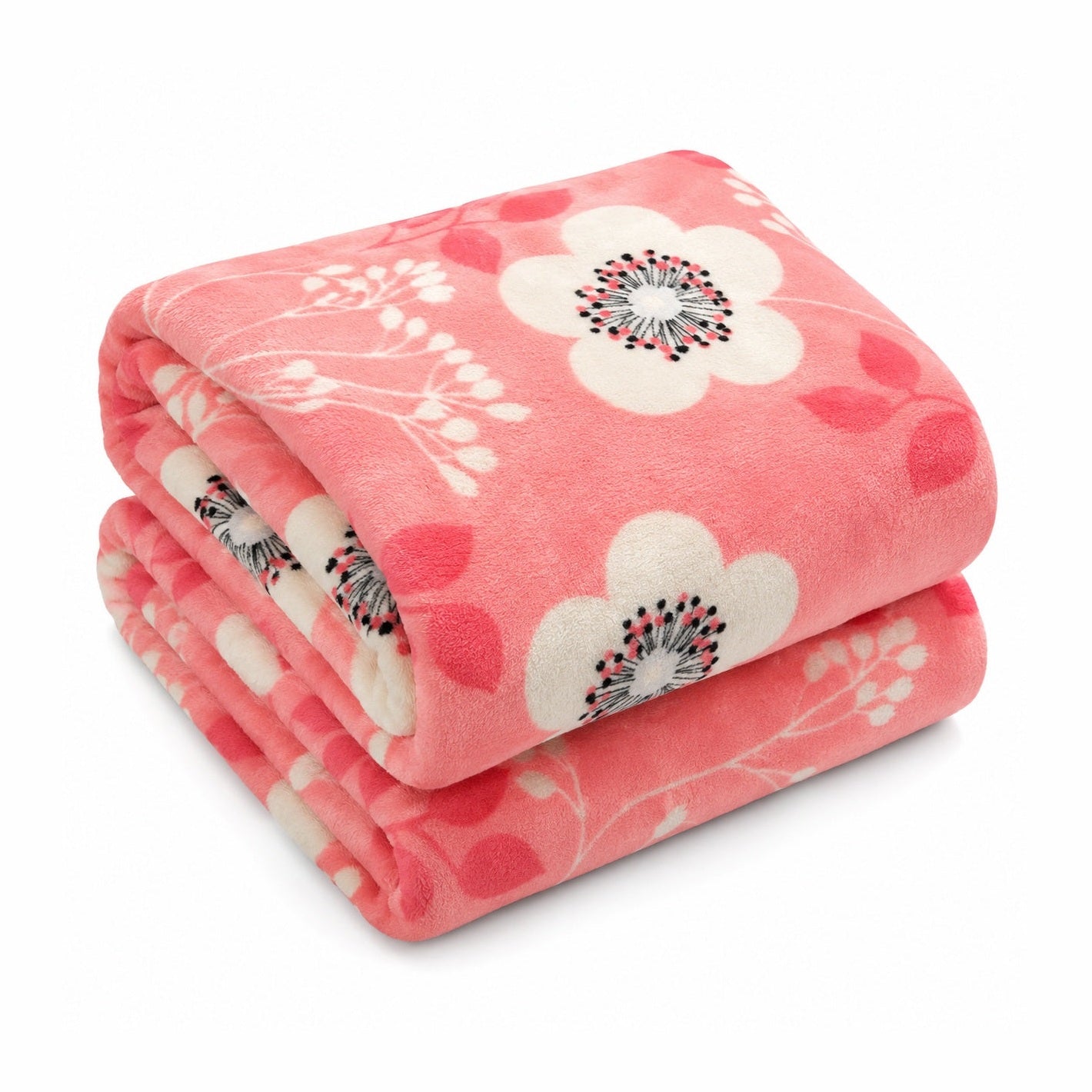 Patura Cocolino Pufoasa cu Model Floral, 200x220 cm, Roz Coral