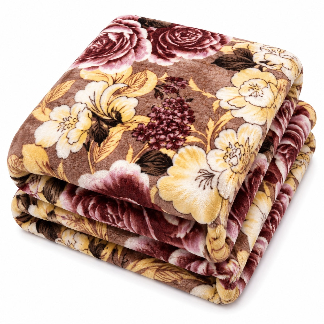 Patura Cocolino Pufoasa cu Model Floral Elegant, 200x220 cm, Maro si Crem