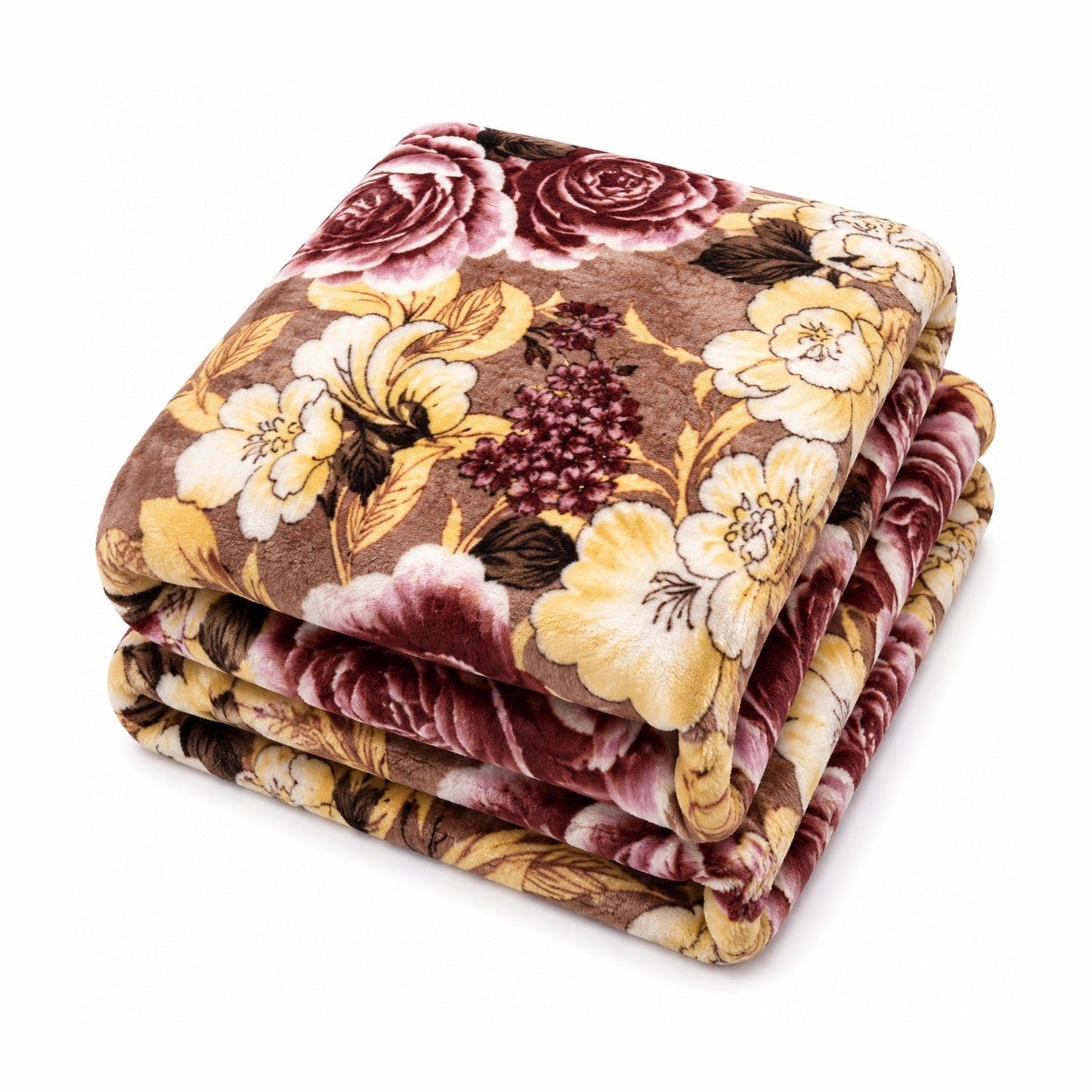 Patura Cocolino Pufoasa cu Model Floral Elegant, 200x220 cm, Maro si Crem