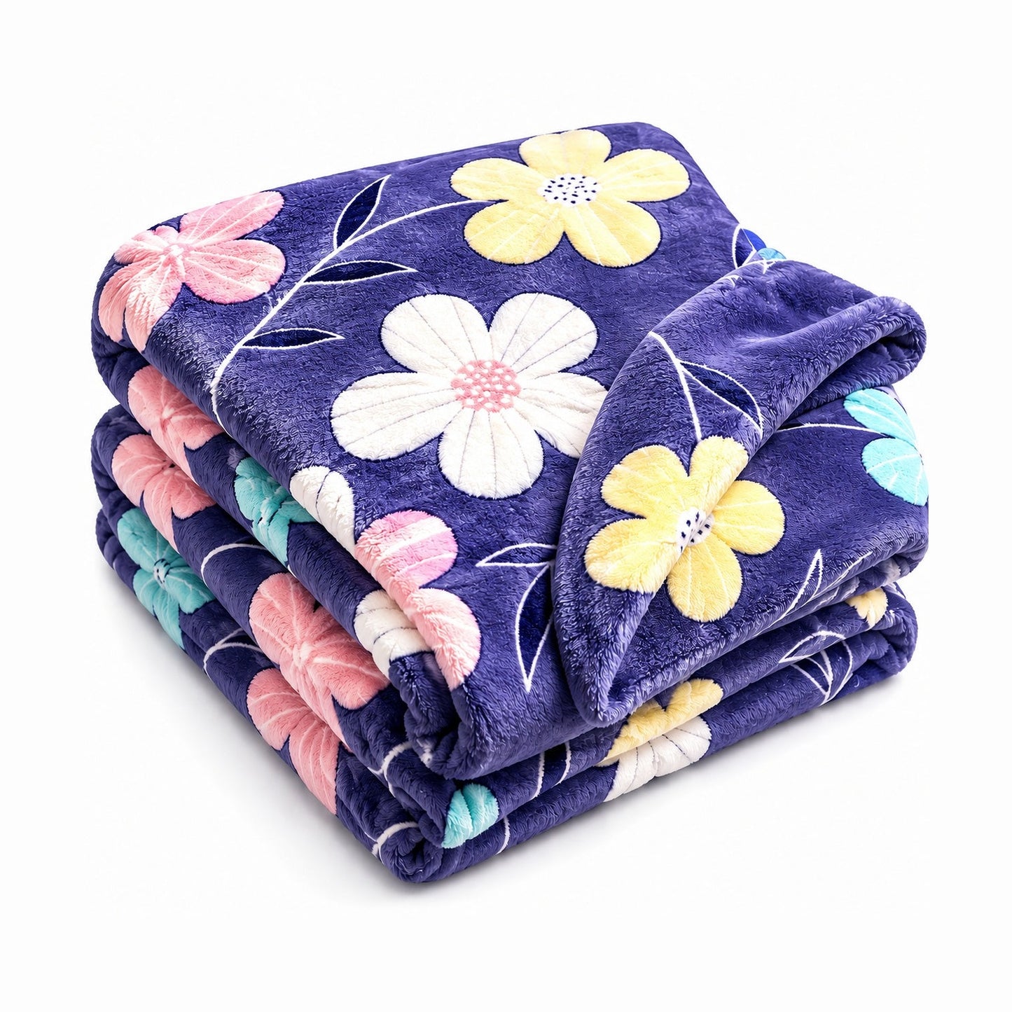Patura Cocolino Pufoasa cu Model Floral Multicolor, 200x220 cm, Mov Inchis