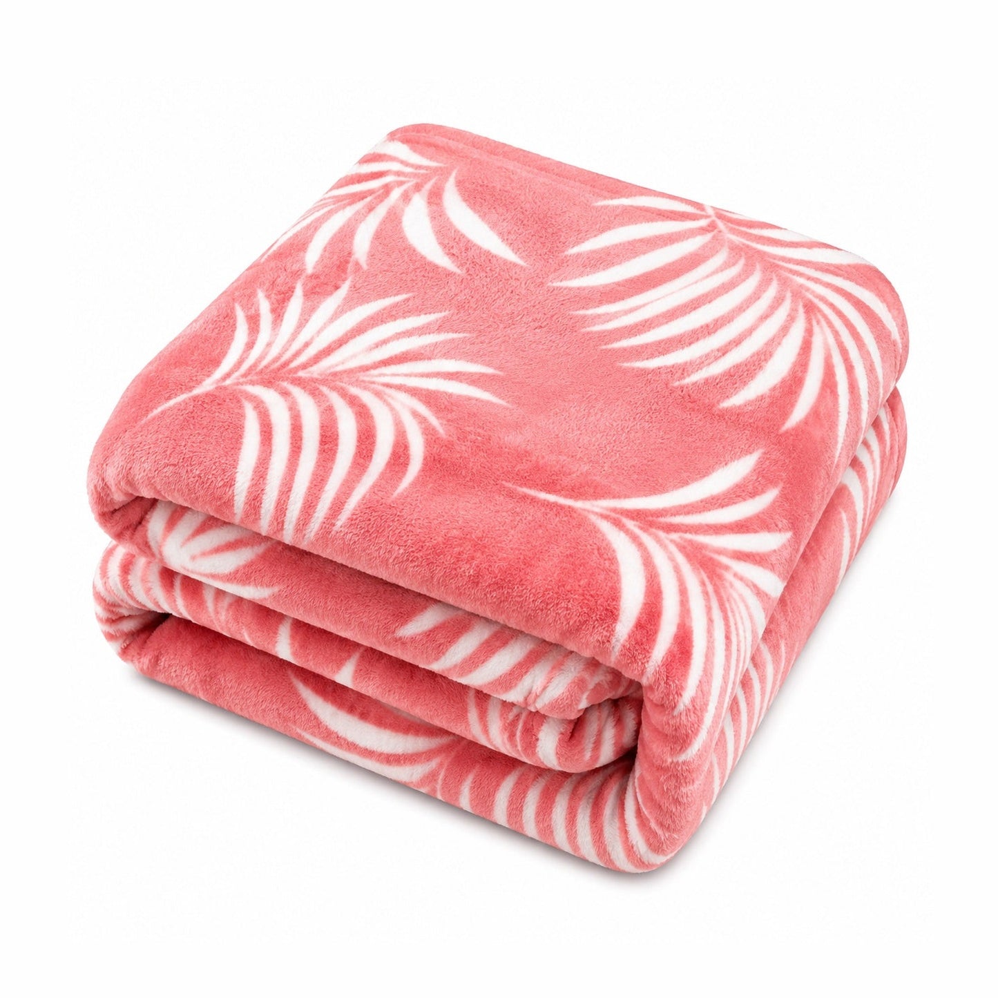 Patura Cocolino Pufoasa cu Model Frunze Tropicale, 200x220 cm, Roz Coral