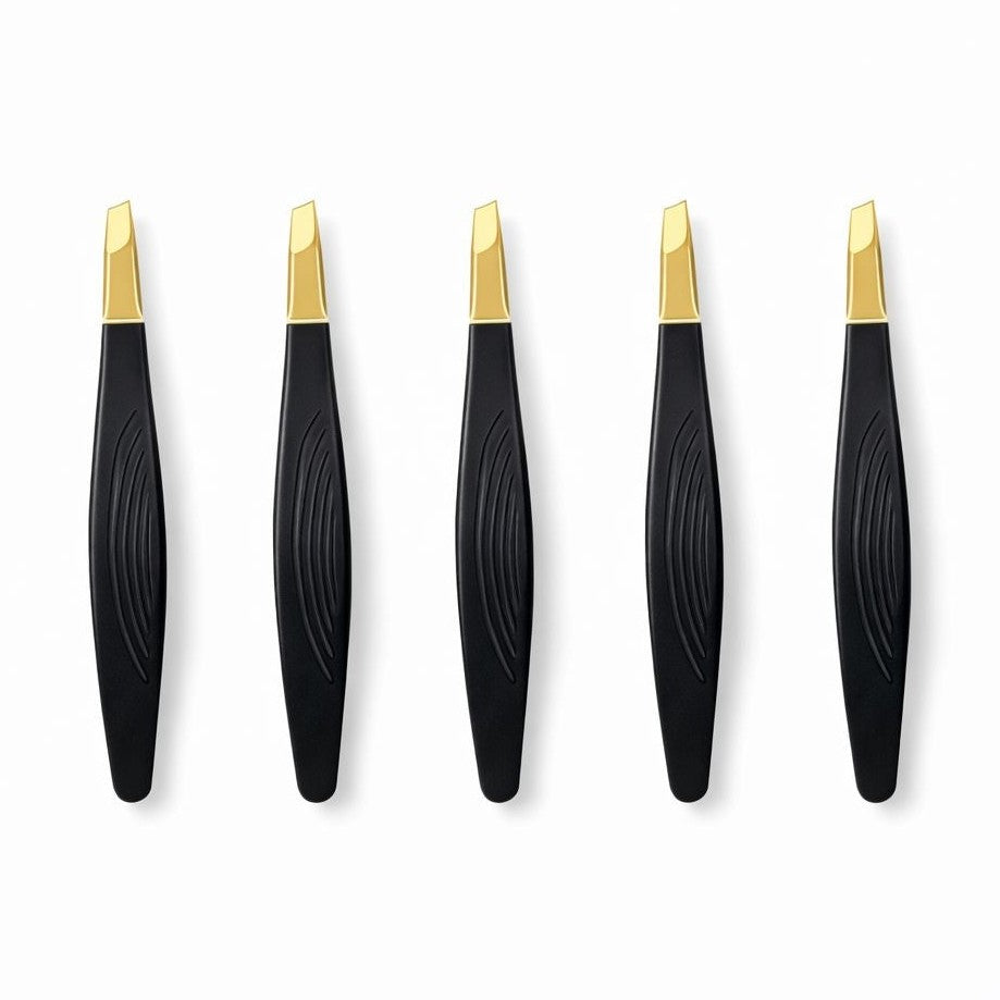 Penseta cosmetica profesionala pentru sprancene, varf inclinat, metalica neagra