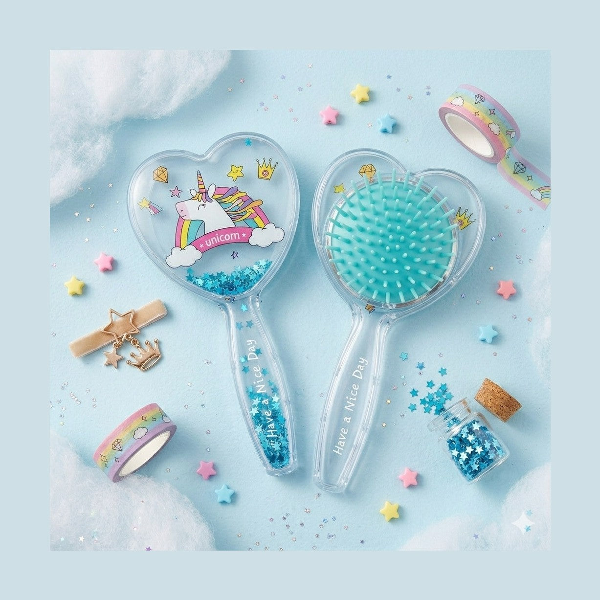 Perie de Păr 15cm , inimioara cu Unicorn– Descurcare Delicată, Diverse Modele