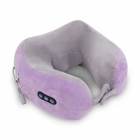 Pernă cervicală cu masaj pentru gât, spumă memory foam, alimentare USB, mov