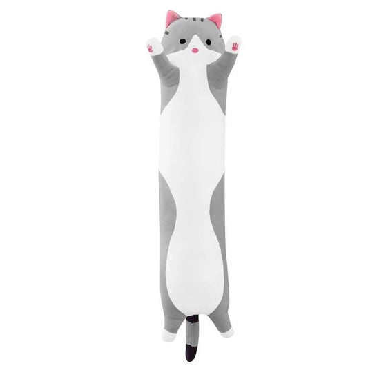 Perna Plus Pisica Gri 70 cm , Jucarie XL Pufoasa, Antistres, Decor Modern