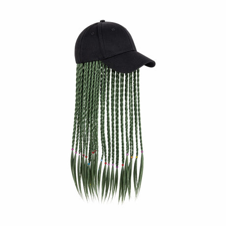 Peruca impletita verde 50 cm cu sapca neagra stil modern