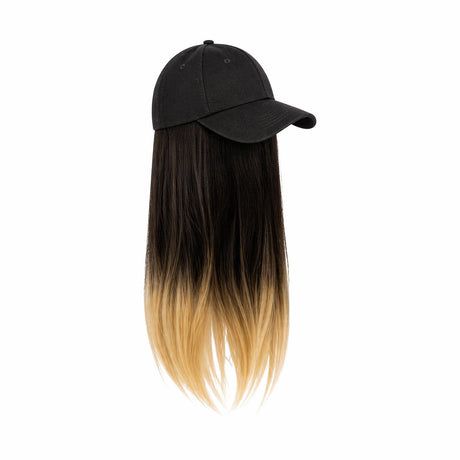 Peruca lunga 50 cm cu sapca neagra, par negru cu ombre blond