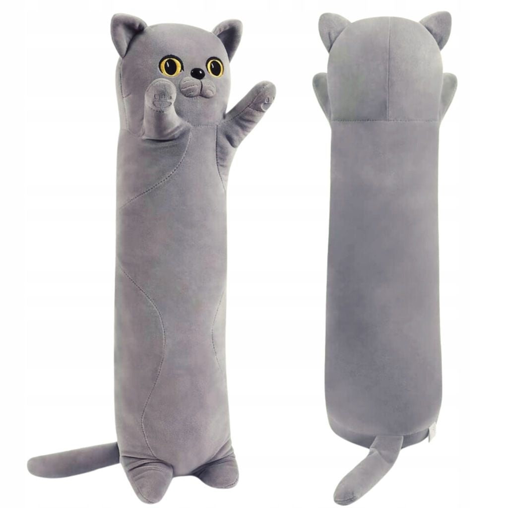Pisica Plus Gri 50 cm , Perna Jucarie Extensibila, Pufoasa, Antistres, Cadou Cute