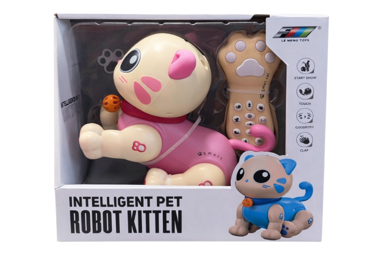 Pisicuță robot interactivă cu telecomandă, din plastic, 23,5x21,5x14 cm, jucărie educativă și distractivă