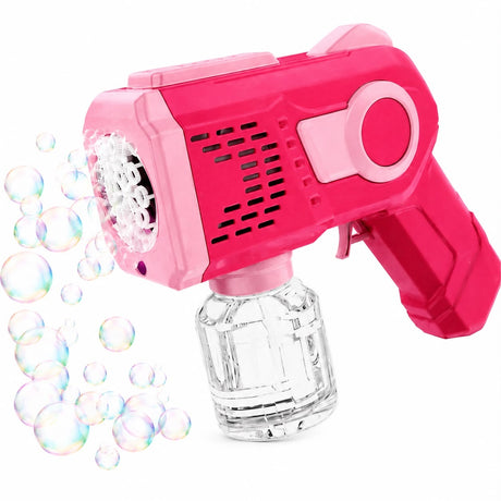 Pistol Automat de Baloane Roz pentru Copii 3+ cu Lumini LED, 8 Orificii și Rezervor pentru Soluție