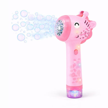 Pistol automat pentru baloane de sapun, model girafa, efecte luminoase, roz