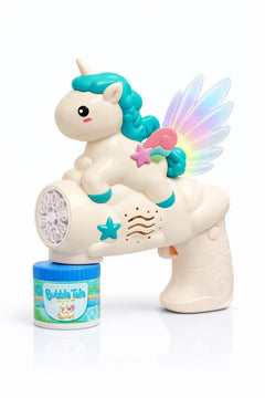 Pistol baloane sapun unicorn cu aripi luminoase LED, jucarie copii