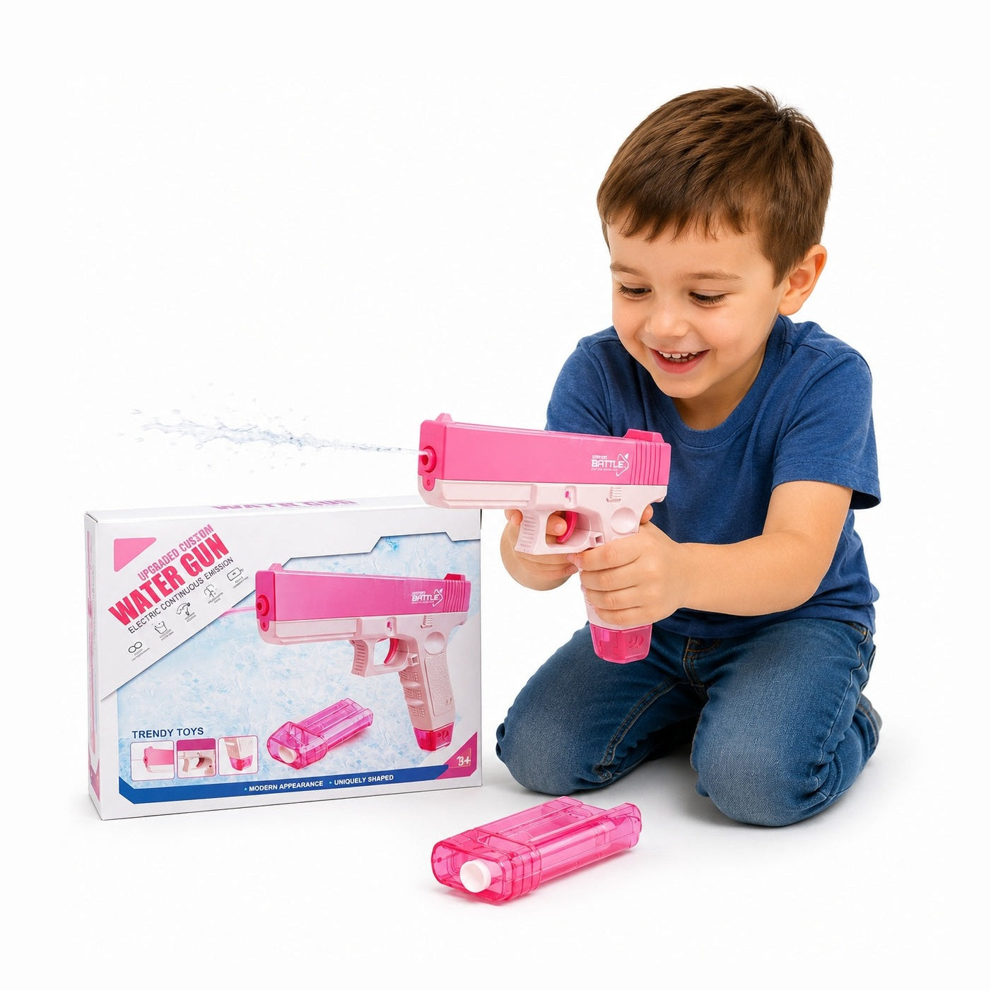 Pistol cu apă din plastic, model 818-1, culoare roz, acțiune distractivă pentru joaca în aer liber