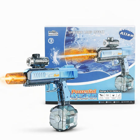 Pistol cu apa electric albastru, rezervor mare, jet continuu, jucarie exterior