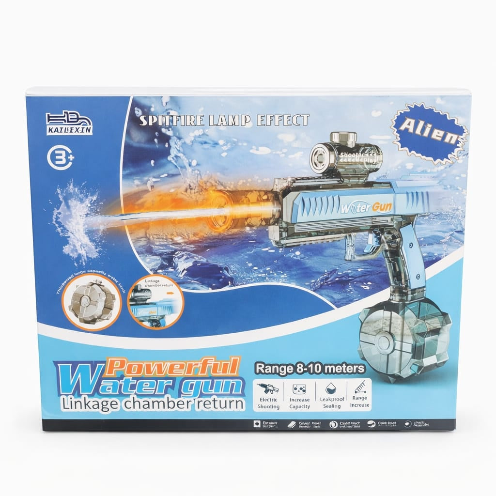 Pistol cu apa electric albastru, rezervor mare, jet continuu, jucarie exterior