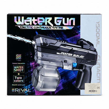 Pistol cu Apă Electric Negru cu Jet Continuu, Baterie Reîncărcabilă, Rezervor Mare și Tragere Automată