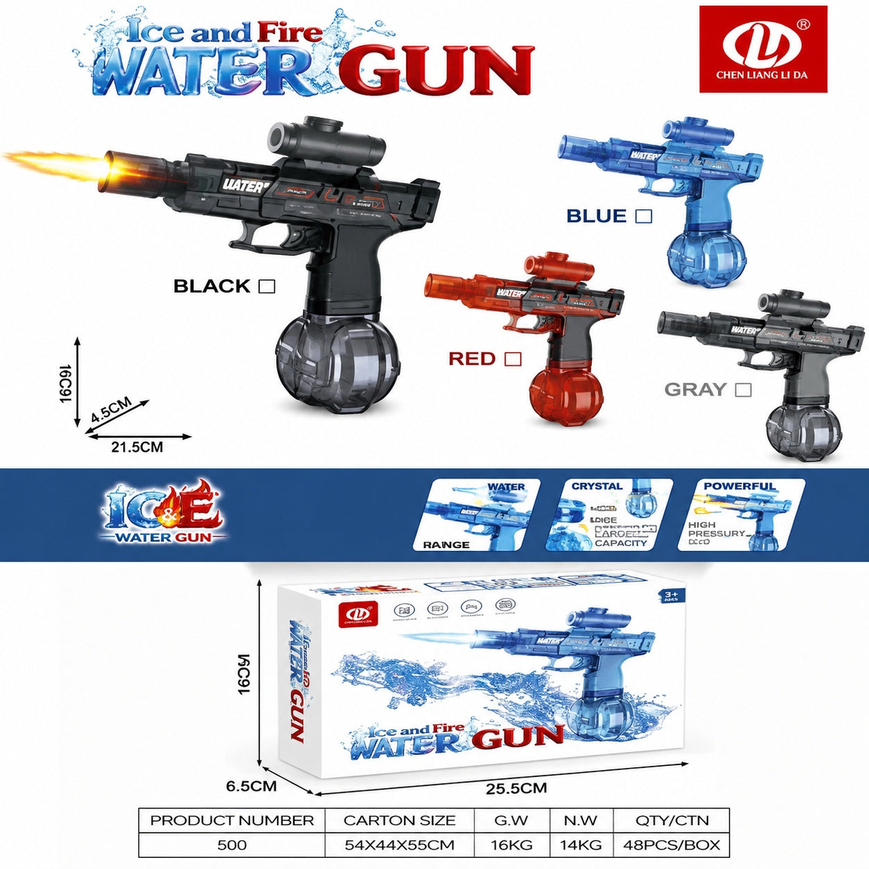 Pistol cu Apa Tip Water Gun, Rezervor Rotund, 21.5 cm, 4 Culori Asortate