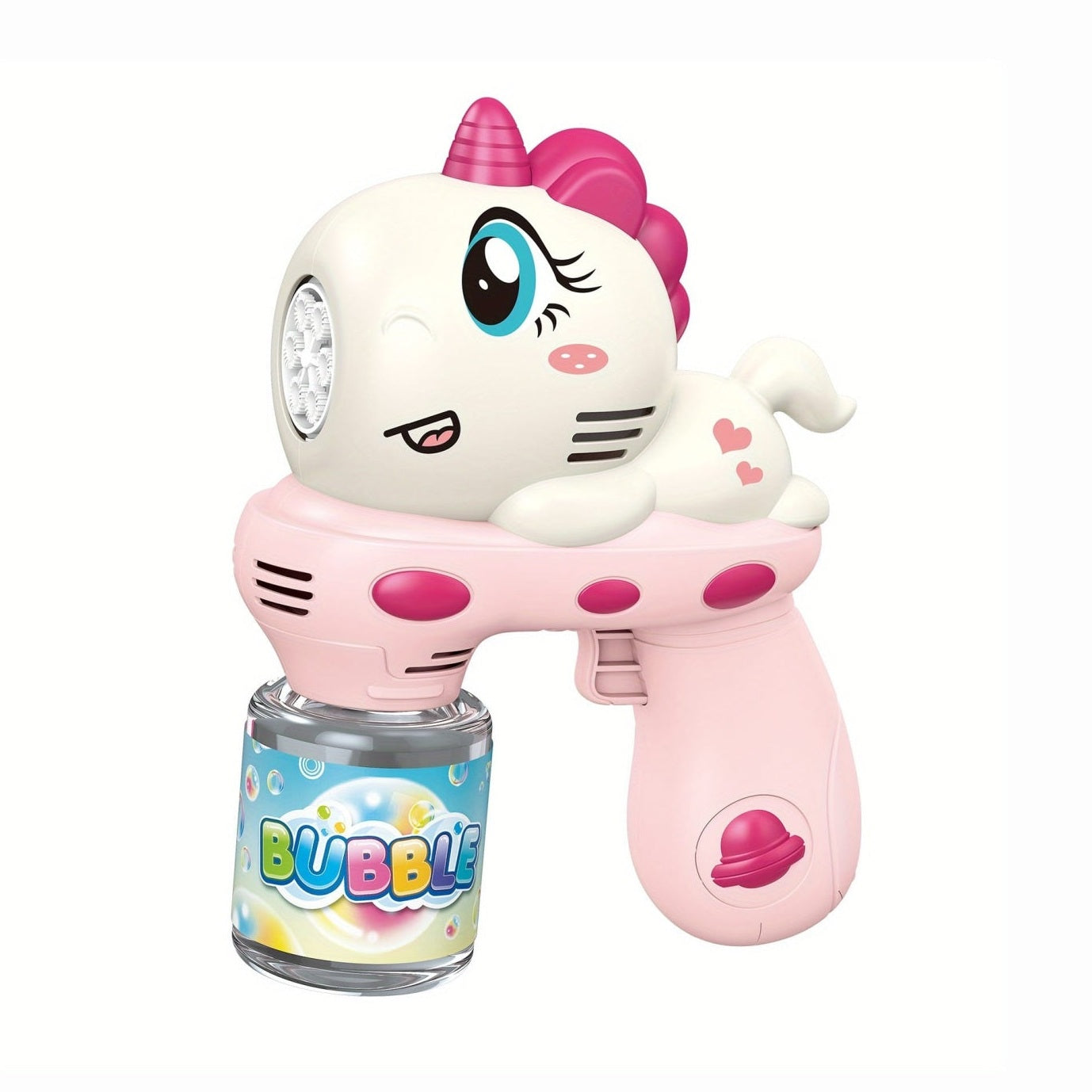 Pistol cu baloane- unicorn cu lumini si lichid inclus, roz/mov
