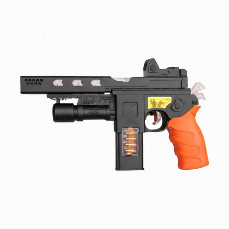 Pistol cu sunete și lumini Fittlewar JQ6805 din plastic pentru copii, 27.5 x 6 x 16.8 cm.