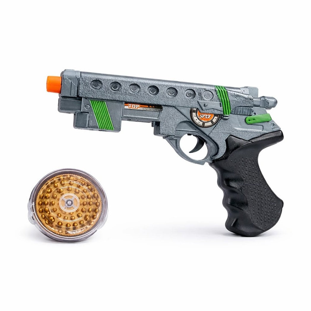 Pistol de jucarie cu lumini si sunete, model interactiv copii, verde