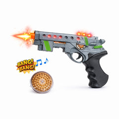 Pistol de jucarie cu lumini si sunete, model interactiv copii, verde