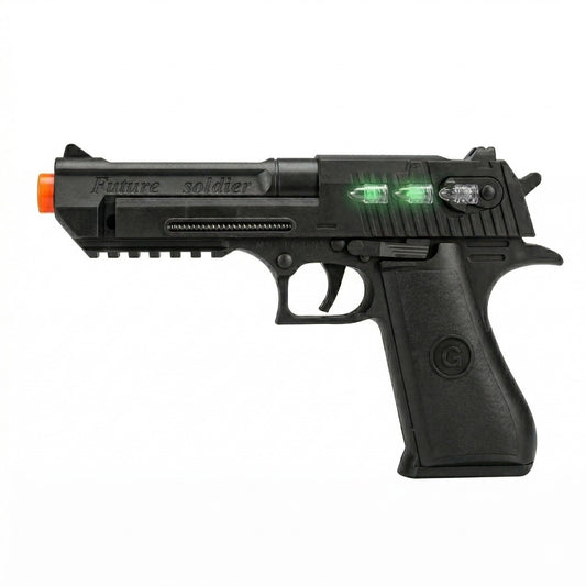 Pistol de jucarie electric, 22 cm, negru, cu lumini si sunet