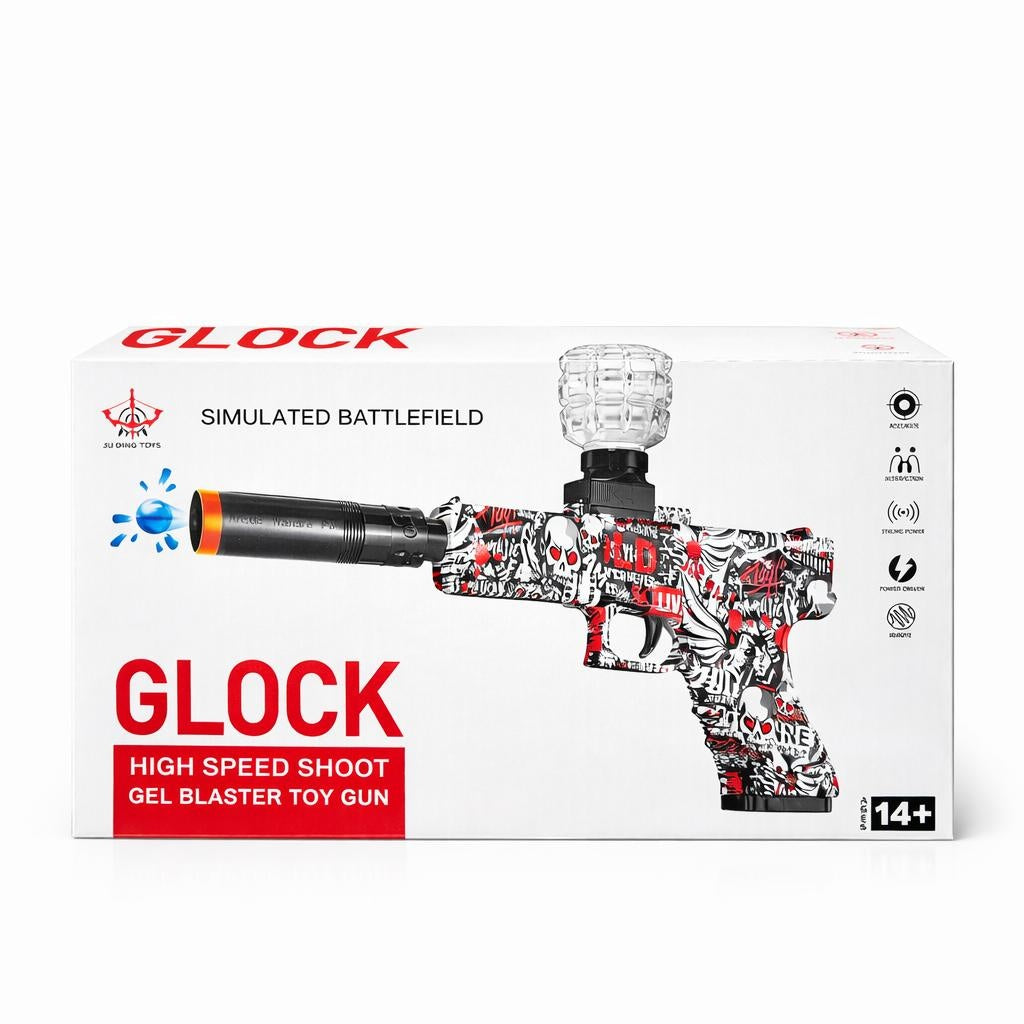 Pistol de jucărie motorizat tip Glock, gel blaster, albastru, 40 cm