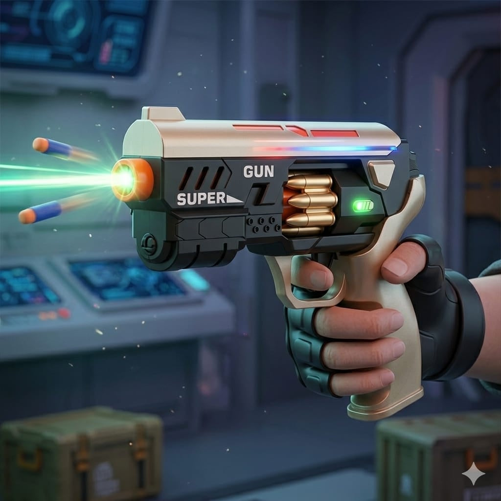 Pistol de jucarie tip blaster cu lumini si sunete, design modern copii