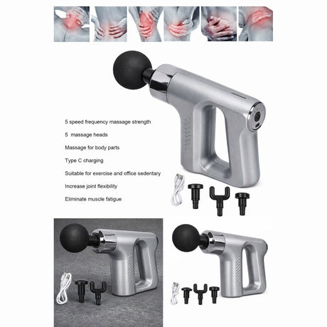 Pistol de Masaj pentru Relaxarea Musculaturii, Gri, Material Plastic, Portabil