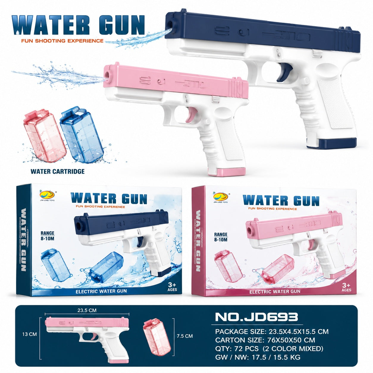 Pistol Electric cu Apa pentru Copii, 23.5 cm, Rezervor Detasabil, Model Aleatoriu