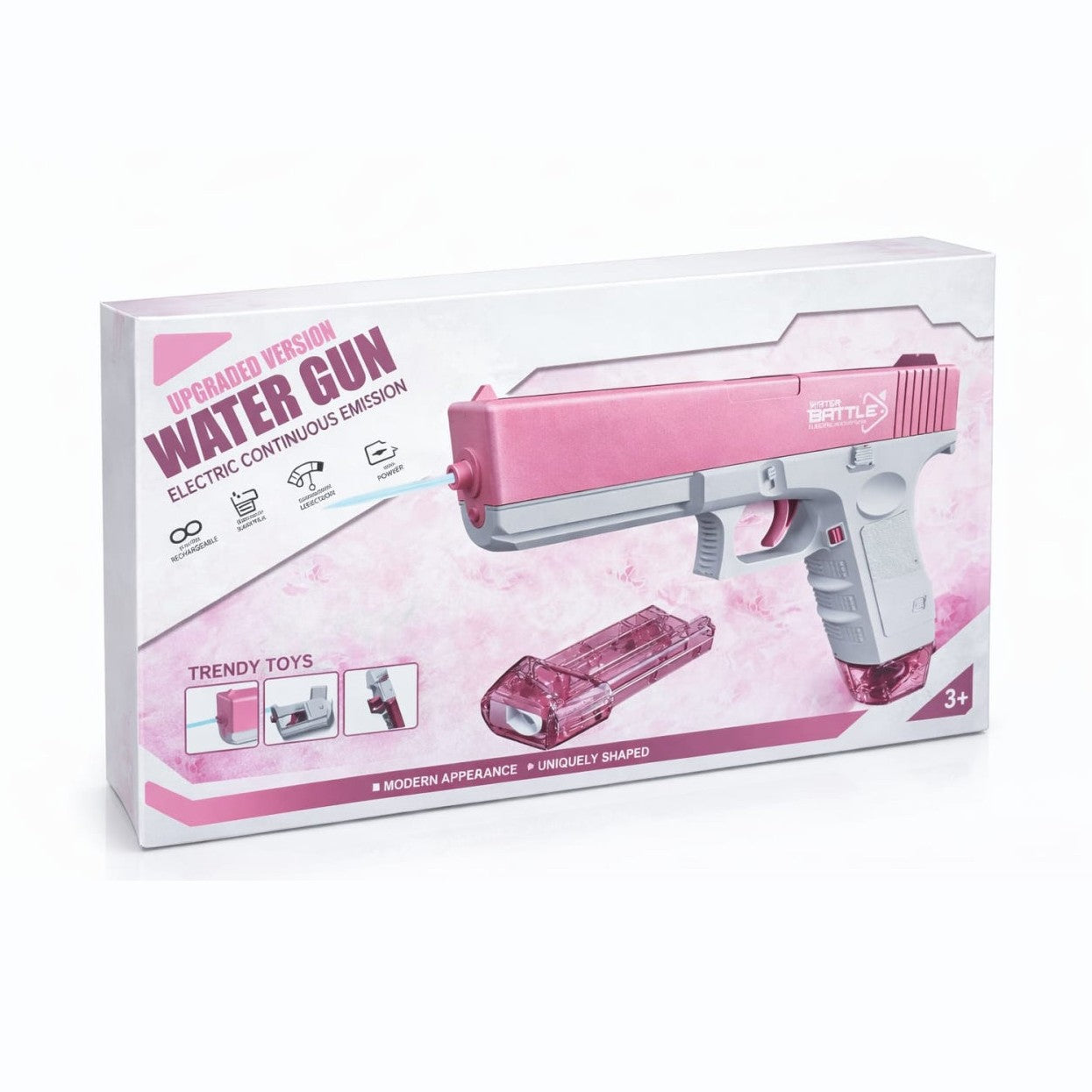 Pistol electric cu apa pentru copii, jet continuu automat, reincarcabil, rezervor detasabil, roz