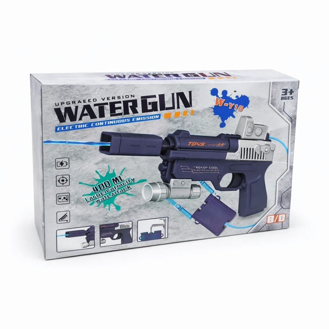 Pistol electric cu apa pentru copii, rezervor rucsac 400ml, jet continuu, Water Gun W-Y10, roz