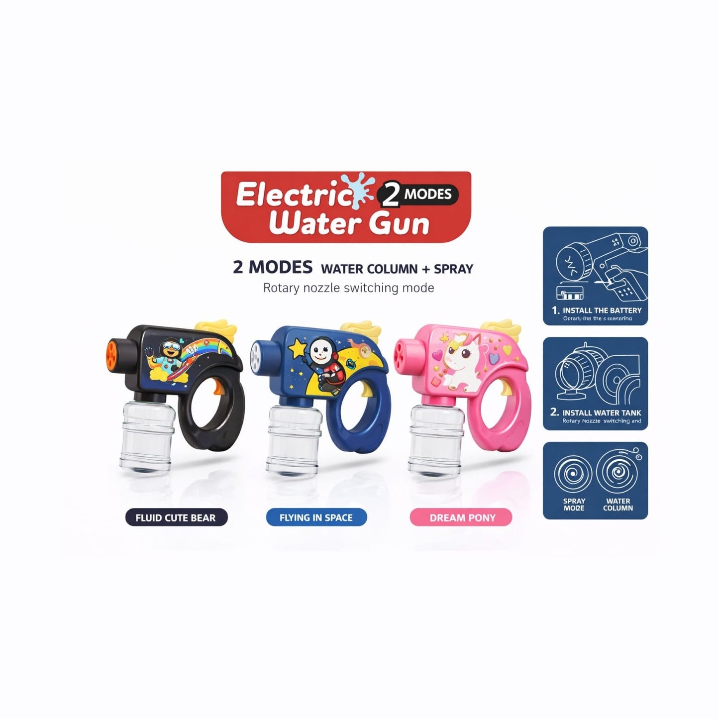 Pistol electric de apa pentru copii cu 2 moduri jet, model dinozaur verde