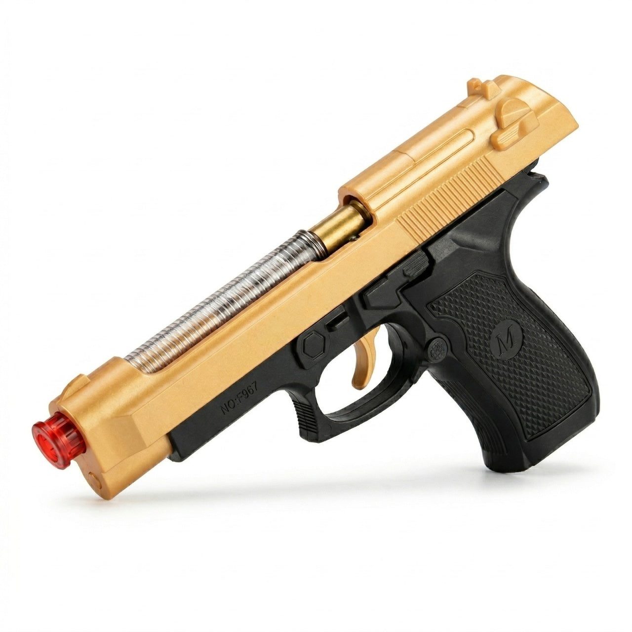 Pistol jucarie electric 20 cm auriu, cu lumini si sunet