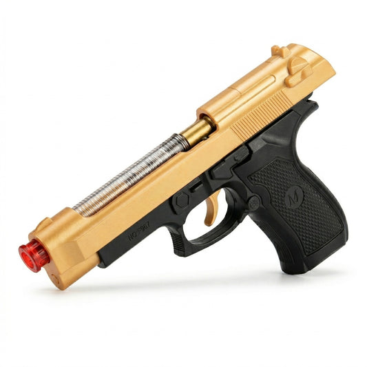 Pistol jucarie electric 20 cm auriu, cu lumini si sunet