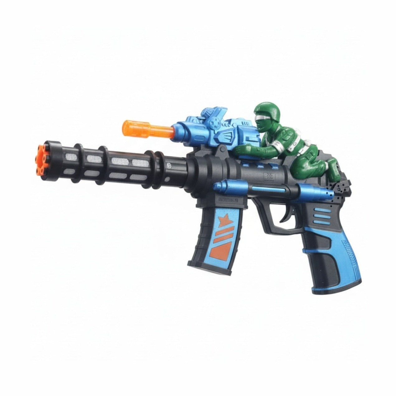 Pistol jucarie electric, 35 cm, albastru cu lumini si sunet , model militar cu soldat