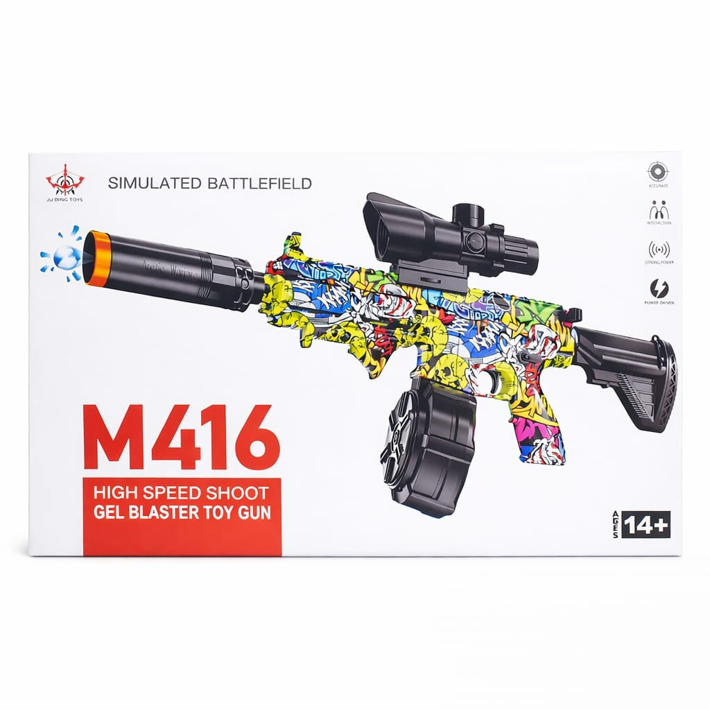 Pistol jucarie electric tip carabina M416, design camuflaj verde neon, cu accesorii