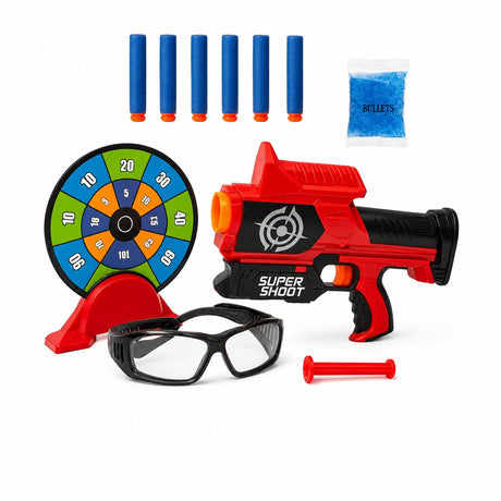 Pistol Jucarie Super Shoot 2in1 cu Tinta, Bile cu Apa si Darts , Set complet