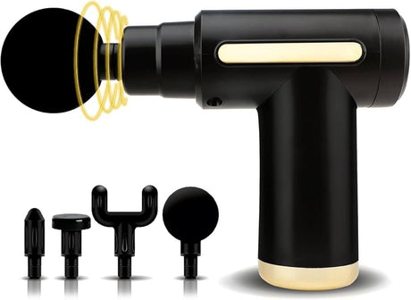 Pistol masaj muscular cu 4 capete interschimbabile, 6 trepte viteza, reincarcabil USB Type-C, 25W, negru