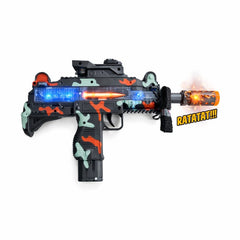 Pistol mitraliera de jucarie cu lumini si sunete, design camuflaj copii