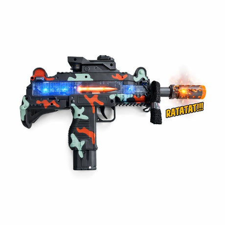Pistol mitraliera de jucarie cu lumini si sunete, design camuflaj copii