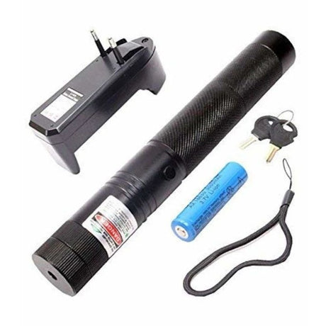 Pointer laser verde profesional cu cheie de siguranta, baterie reincarcabila si incarcator
