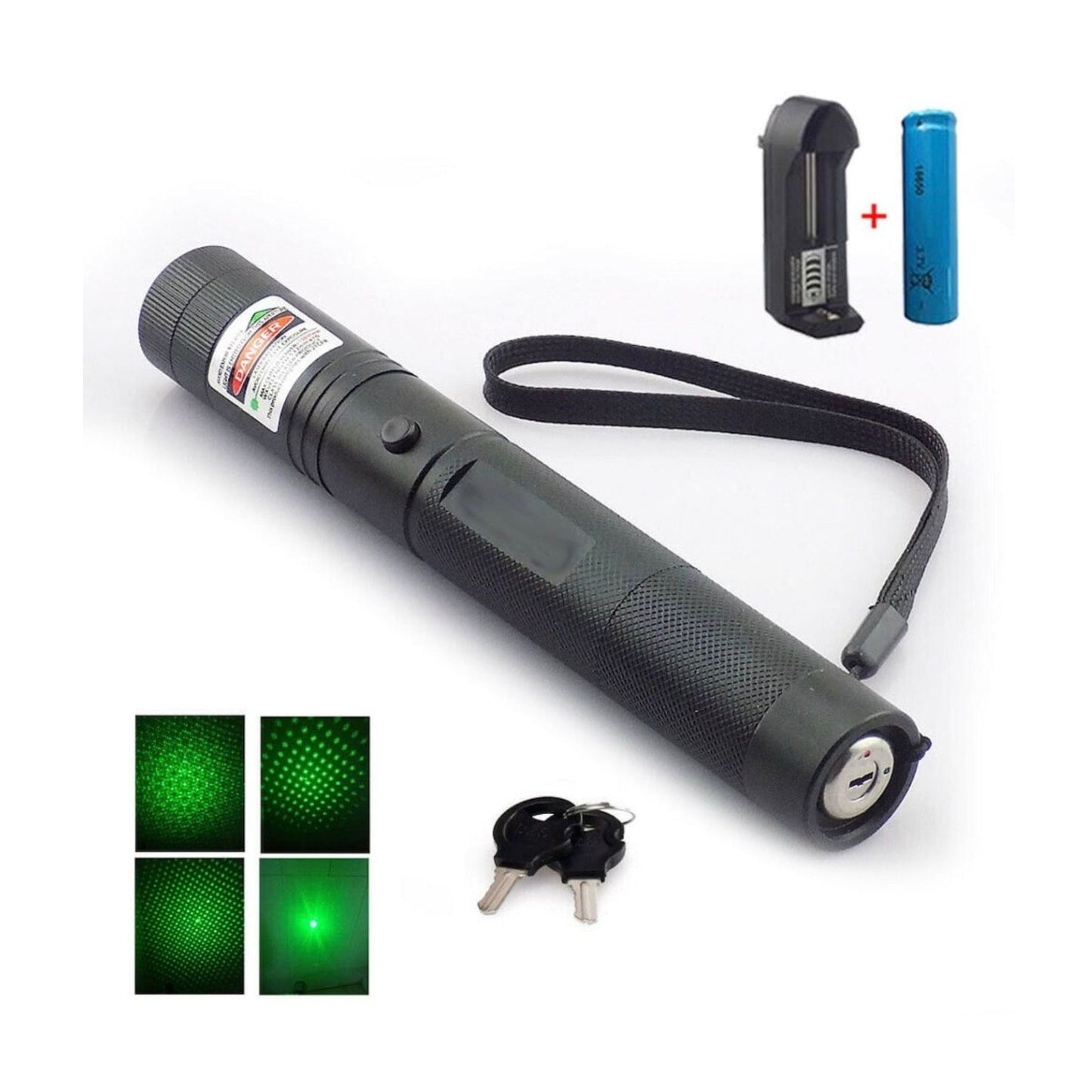 Pointer laser verde profesional cu cheie de siguranta, baterie reincarcabila si incarcator